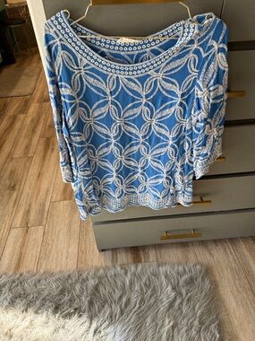 Solitaire Blue Top with White Embroidery